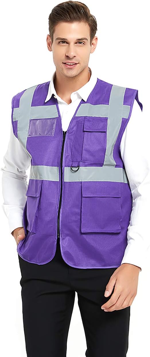 TOPTIE5 Pockets High Visibility Safety Vest with Reflective Strips, Working Uniform Vest