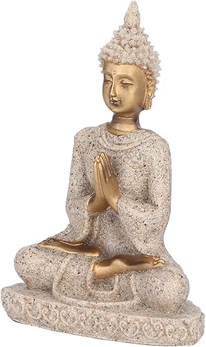 TOPINCN Estatua de Buda sentada, budismo, meditación, tallado, artesanía para decoración del hogar y jardín (A dorado)