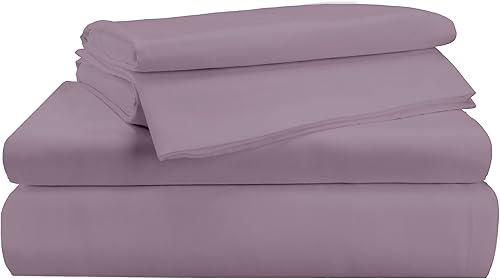 Juego de sábanas de 100 % algodón de percal tamaño California King, 4 piezas, color lila, transpirables, frescas, con bolsillo extra profundo,