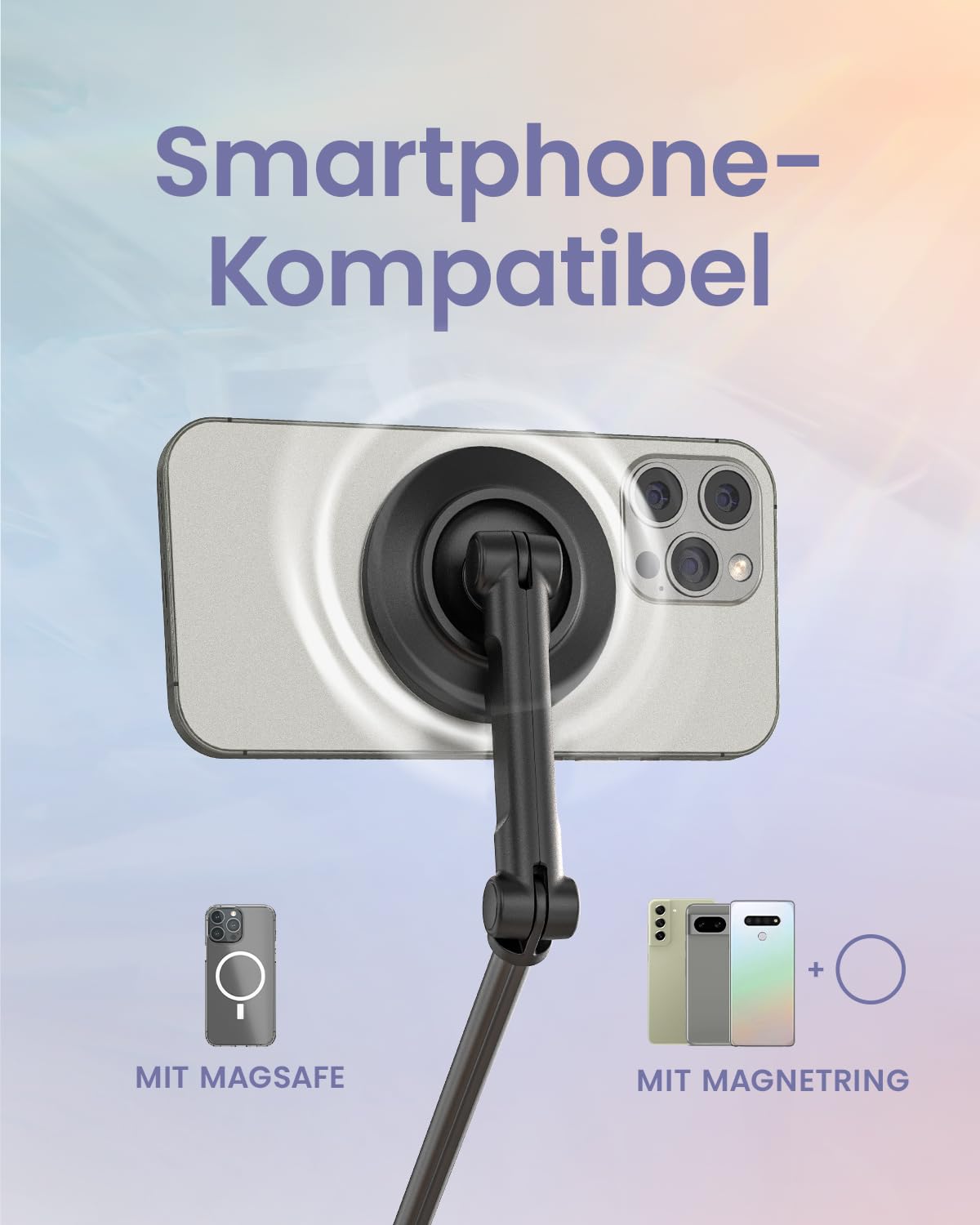 KraftGeek 168cm Handy Stativ Kompatibel mit MagSafe, Automatischer Selfie Stick mit Abnehmbarer Fernbedienung, Ausziehbares Tripod Stativ für Smartphone Kompatibel mit iPhone/Samsung/Android, Schwarz
