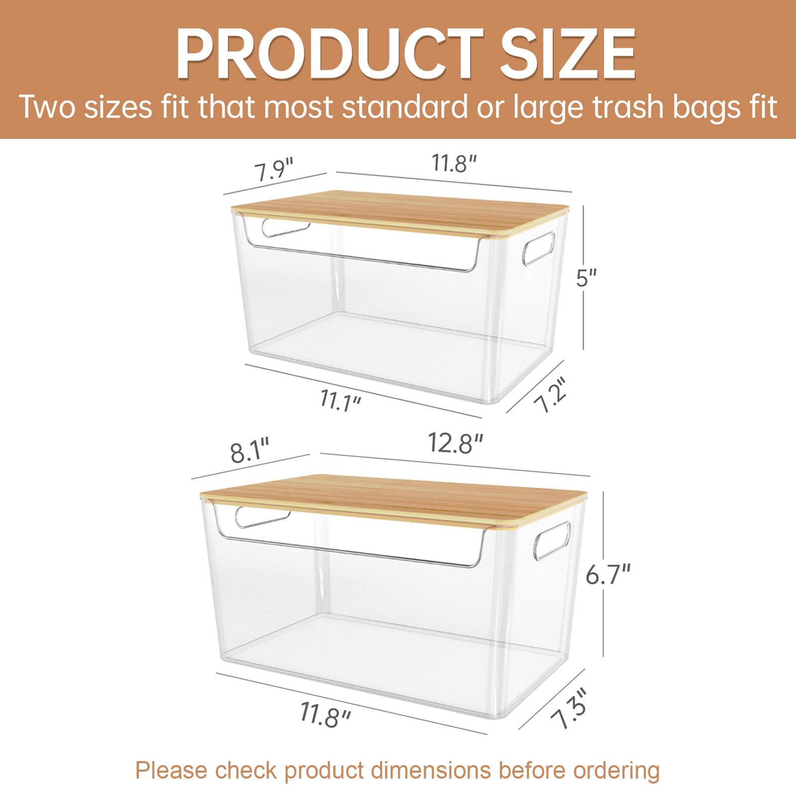 COAZEX Lot de 2 supports de sacs poubelle empilables sous l'évier, distributeur de déchets en plastique avec couvercle, distributeur de sacs poubelle pour cuisine, garde-manger, buanderie