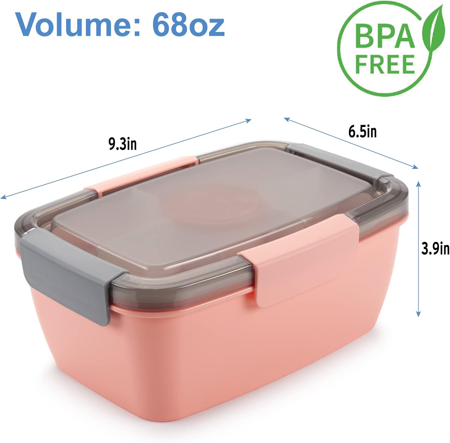 Freshmage Salad Lunch Container To Go, 68-oz Bowls with 4 Compartments, Dressing Container for Toppings, Snacks, Men, Women (Pink-XL) - Image 5