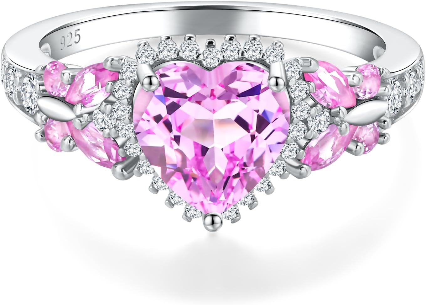 Sterling Silver Butterfly Birthstone Rings for Women, 3 Carat Created Gemstone Diamond Heart/Pear Engagement Halo Ring, Promise Rings for Her, Wedding Anniversary Jewerly Size 6 to 10 - Image 8