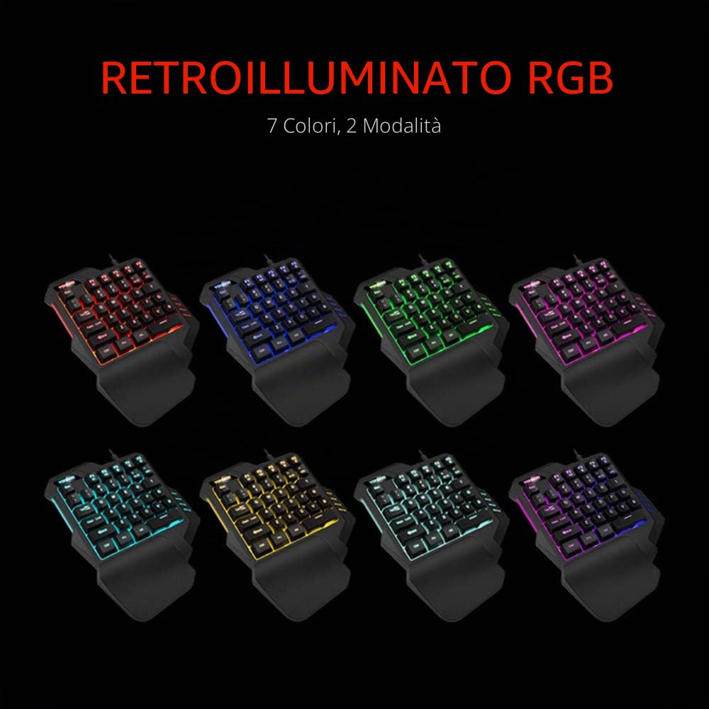 RedThunder G30 Tastiera da gioco meccanica RGB a una mano, 2 tasti macro integrati + 7 tasti programmabili, 35 tasti anti ghosting + design ergonomico per giocatori PC Mac PS5 Xbox One