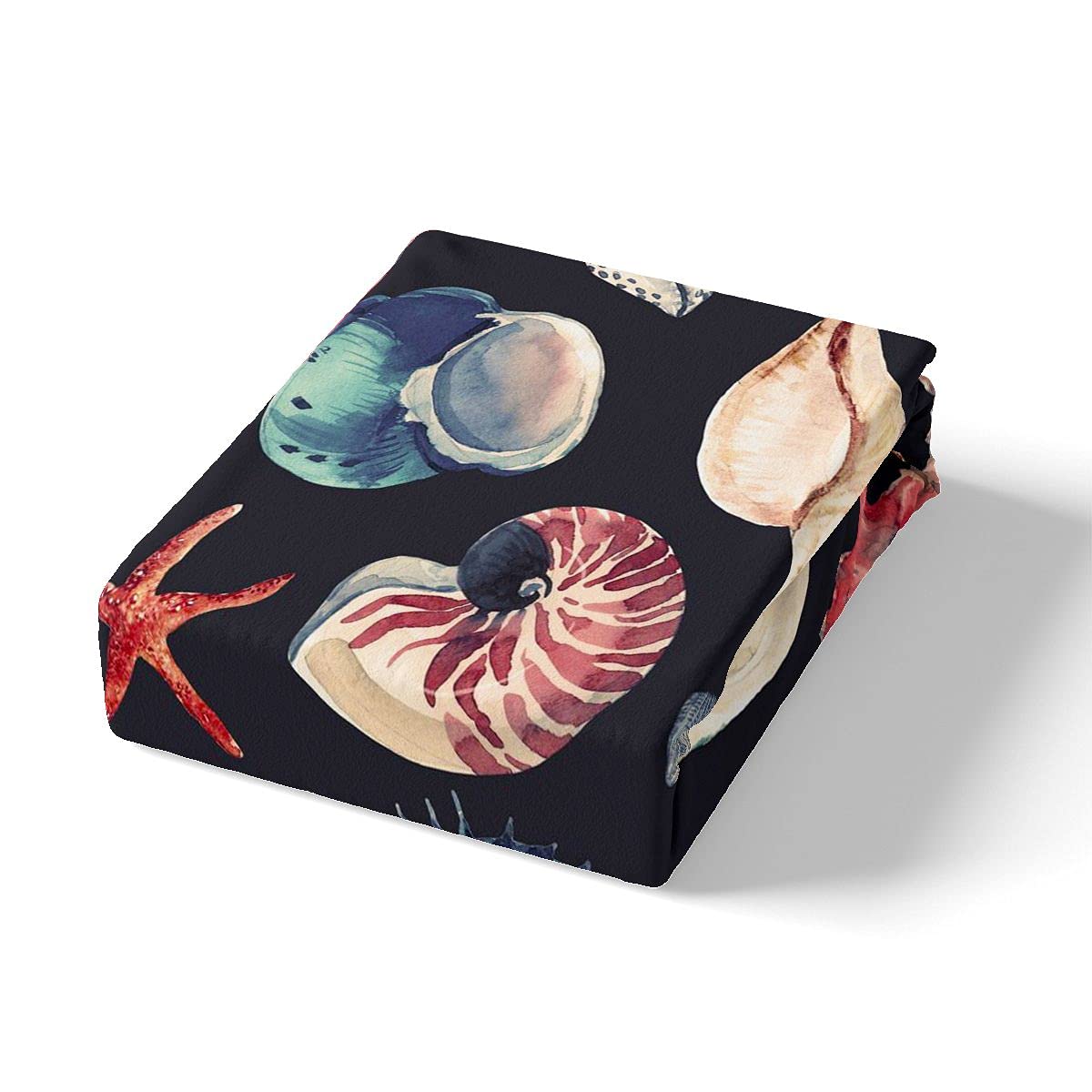 Conch - Juego de ropa de cama y ropa de cama para niños, niñas, adolescentes, animales acuáticos, funda de edredón transpirable, ropa de cama negra y lino Super King