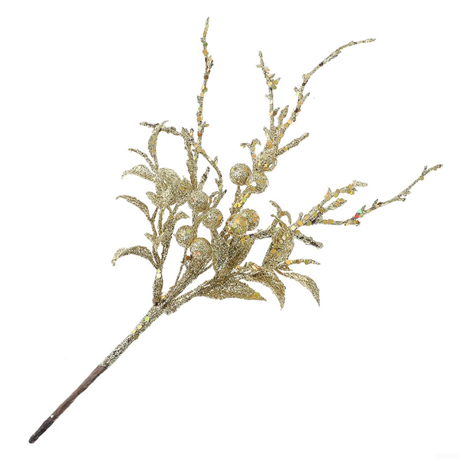 SPORTARC Artificial Berry Stems Shimmering Red Artificial Christmas Berries For Tree And Wreath Decor(Gold)