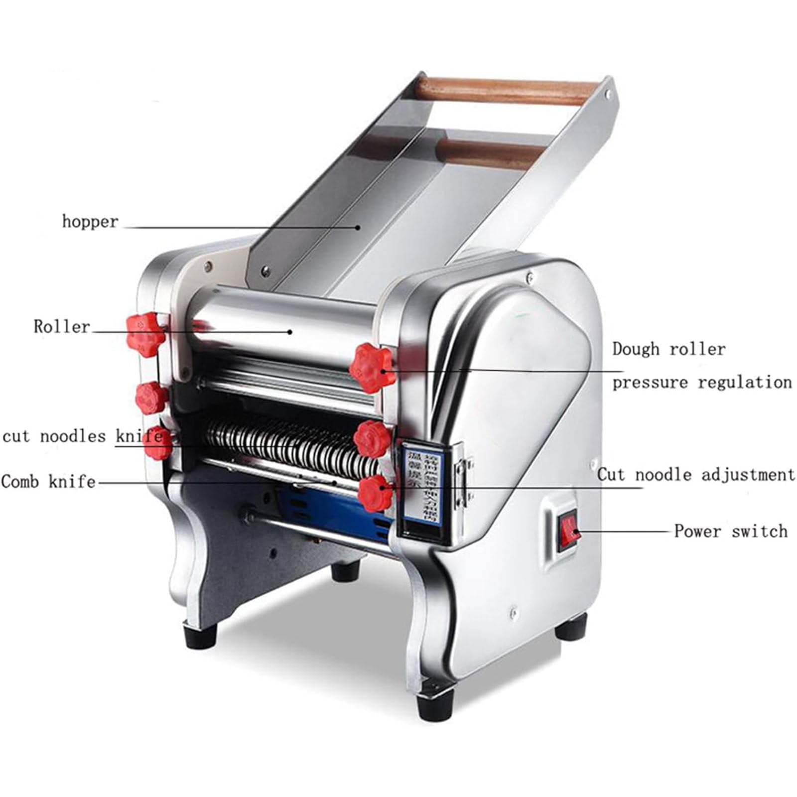 Máquina para Hacer Pasta de Fideos, laminadora de Rodillo de Masa Eléctrica Comercial de 550W, para Uso Familiar en el Hogar