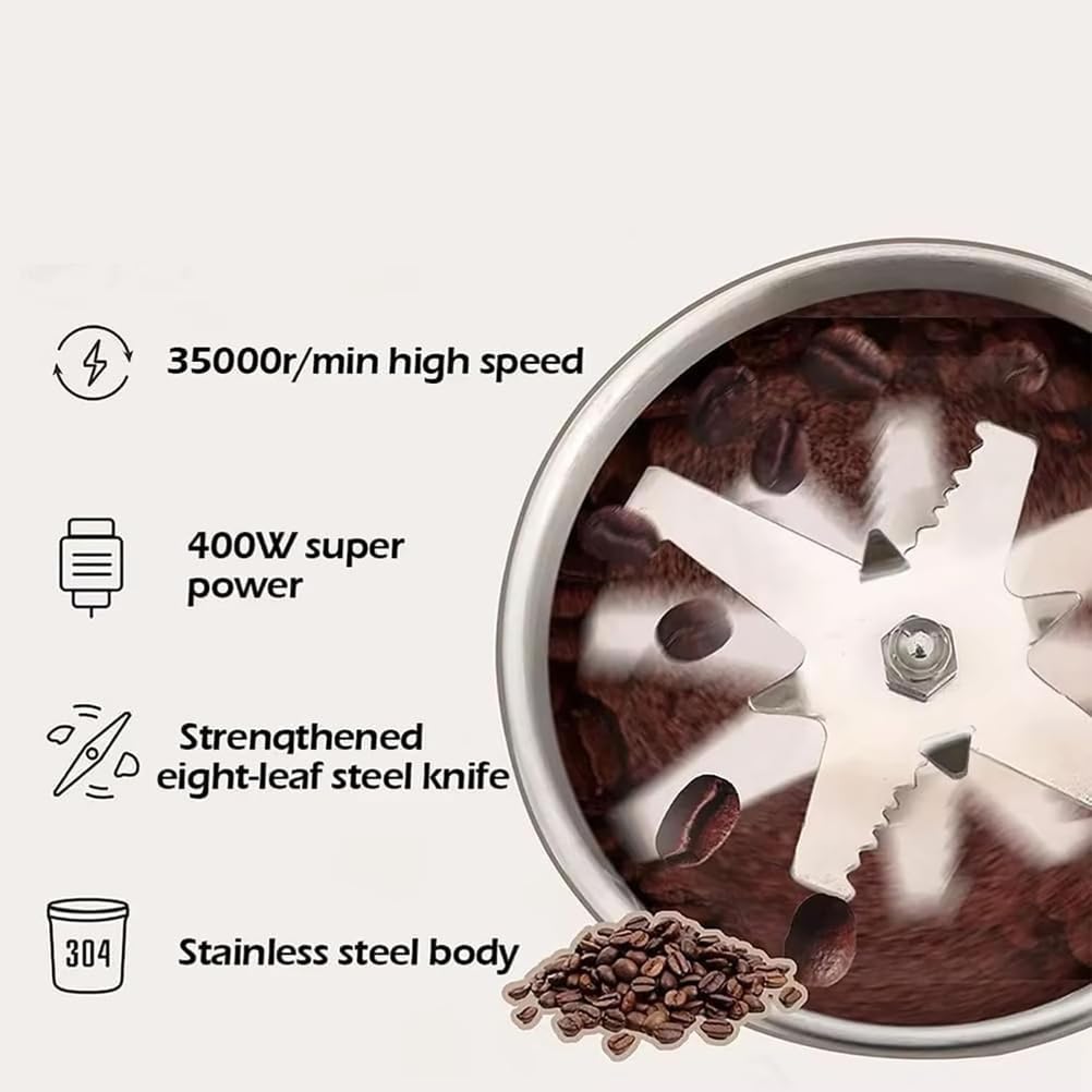 Machine À Écraser Multifonction, Moulin À Grains Électrique avec Couteau Et Brosse en Acier 6 Lames, Vitesse Réglable De 35 000 TR/Min Et Capacité De 50 À 400 G, pour Assaisonner Les Grains Café