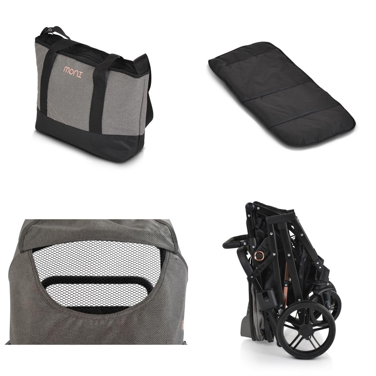 Moni cochecito Rafaello 2 en 1, convertible, asiento deportivo, cubrepiés, bolsa, colores:canoso