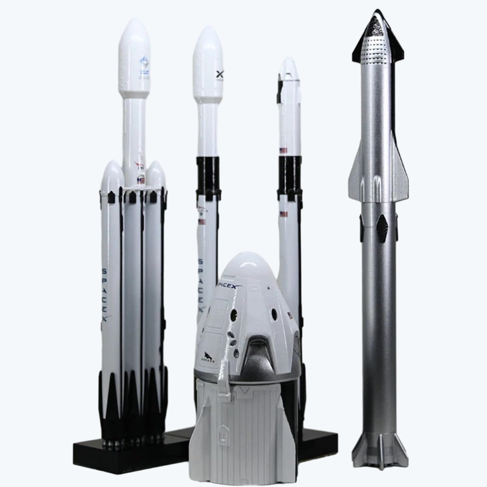 SpaceX Modelo Dragón Nave Estelar Halcón 9 Rocket Halcón Pesado Modelo Estático Adornos Set Regalo Aeroespacial (Color: 5 juegos)