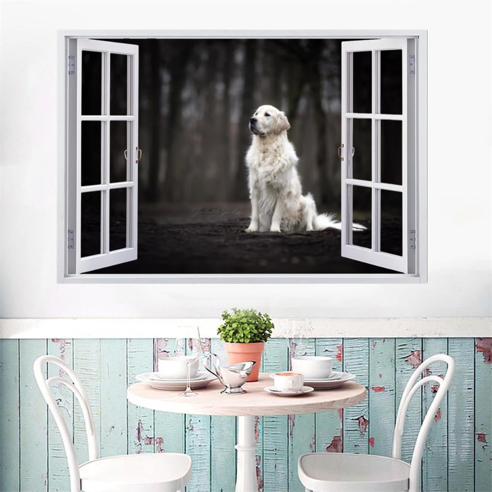 3D Wandtattoos Durchbruch Wandbild Hund Kinderzimmer Aufkleber Wandaufkleber Wandsticker für Kinderzimmer Junge Mädchen Teenager Zimmer Wohnzimmer Schlafzimmer 120x80cm