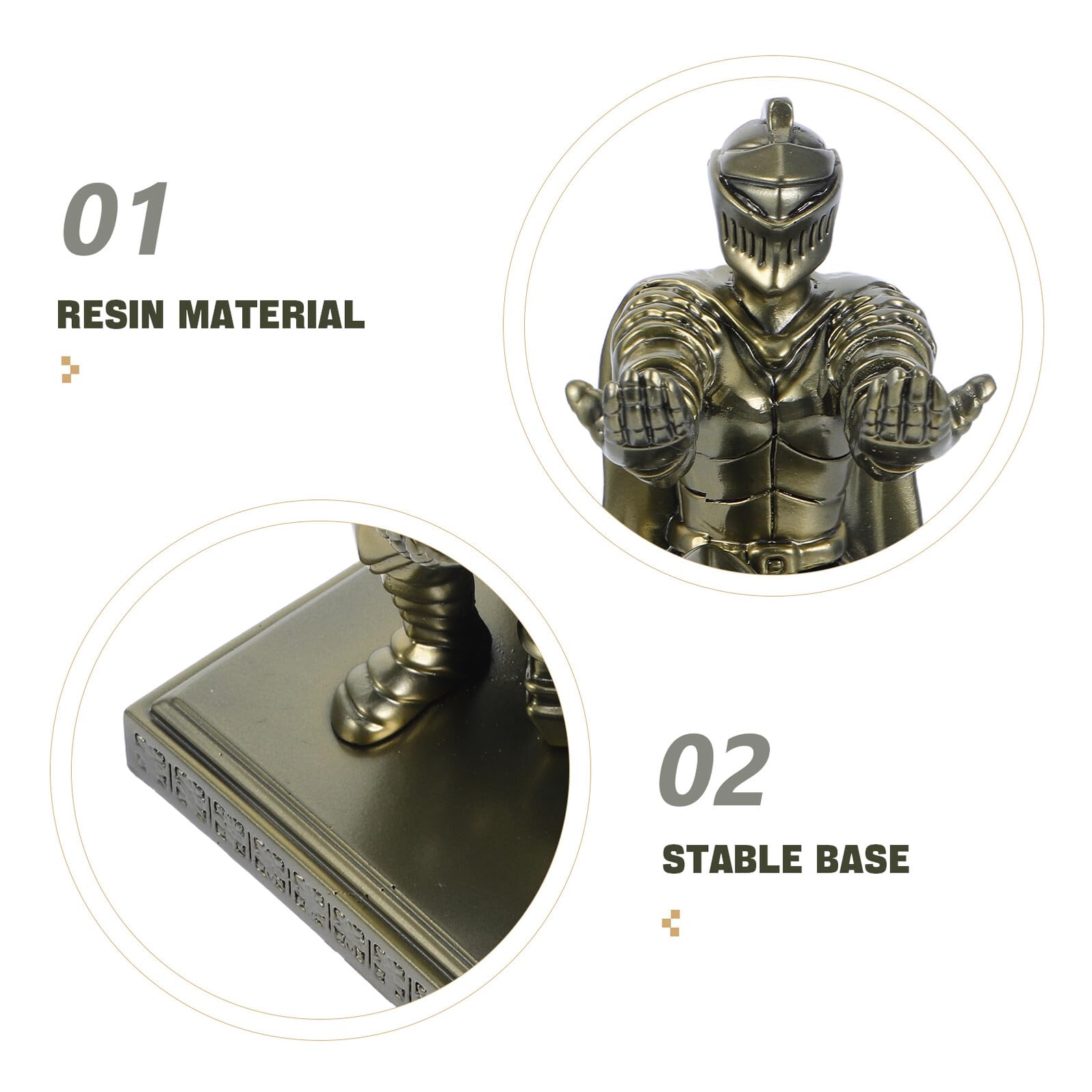 Portapenne Resina Statua di Cavaliere Medievale Retro in Oro, Base Stabile e Design Unico, Porta Penne Multifunzionale per Scrivania o Vanity