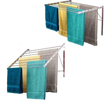 Smartsome | Wall Mounted | Clothes Drying Rack| 22" Wide |15 Linear Feet Capacity | 8 Smooth Round Stainless Steel Rods | 60 lb Capacity | Fully Assembled | Compact Sturdy Space-Saving Design