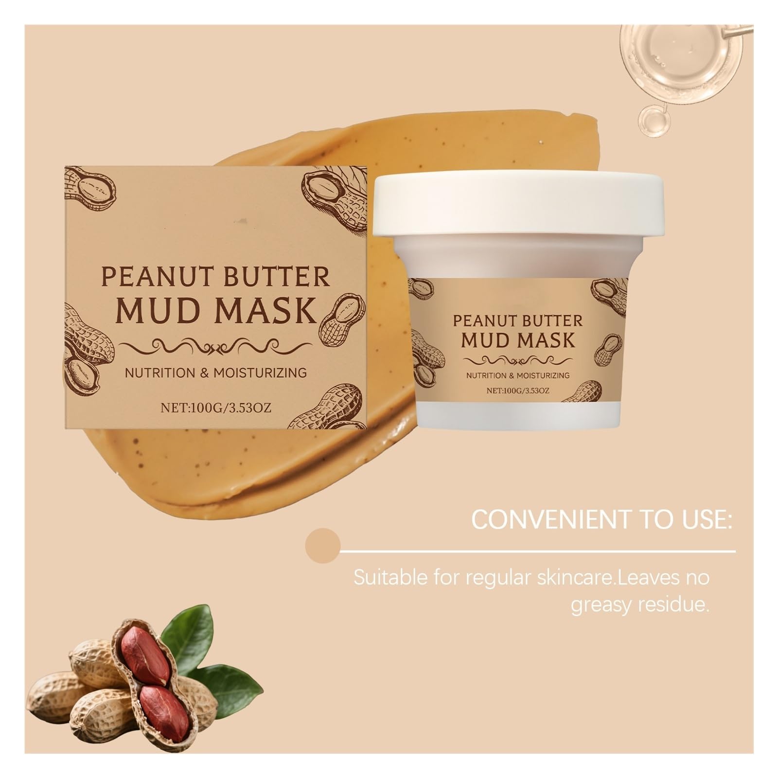 Maschera di fango idratante e nutriente alle arachidi, 100 g | Deterge il viso, affina i pori e lascia la pelle idratata(2pcs)