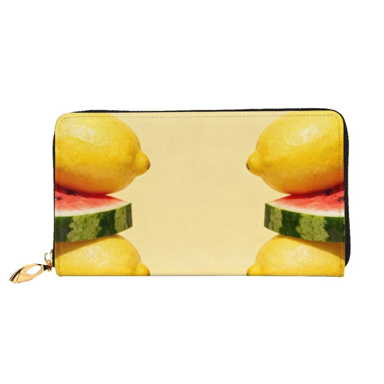 Personalized Mens Wallet, Custom Name Engraved Fresh Summer Fruit Design, Vibrant Lemon & Watermelon Aesthetic Slim Wallet, Unique Birthday Graduation Gift for Him Son Her QB02-HH3582