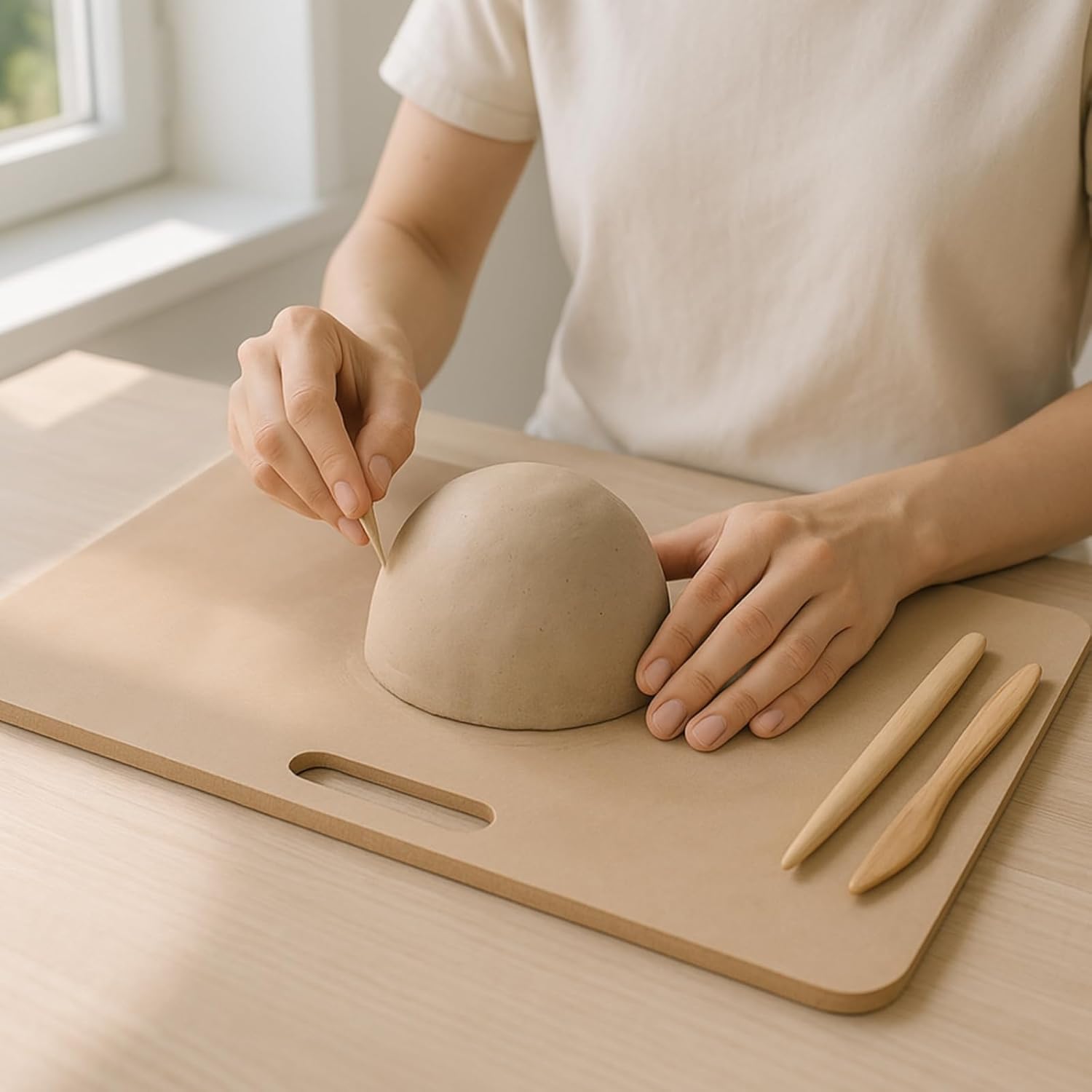 Craft Board for DIY Art Projects, Lightweight Pottery Plaster Board with Handle, Portable and Easy-to-Clean Quality MDF Board for Clay Sculpting