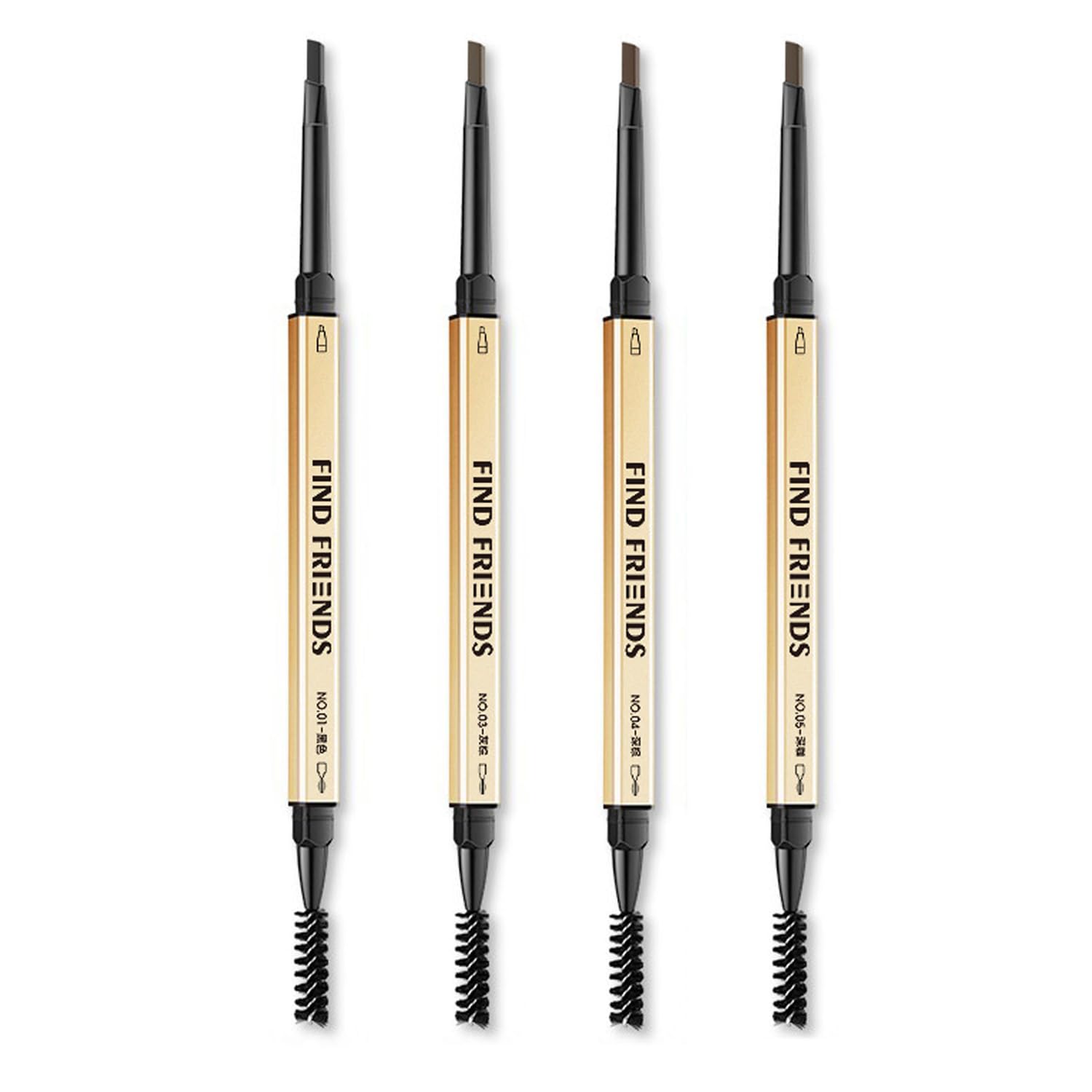 TORMEN 4 Pcs Micro Brow Pencil Waterproof Fine Dual-Ended with Retractable Tip and Spoolie Brush Suitable natural eyebrow makeup effect(Black+Dark Brown+Dark Coffee+Gray Brown) 4 Color
