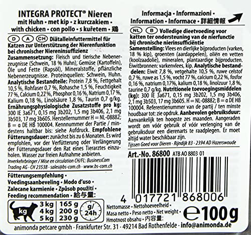 INTEGRA PROTECT Katzenfutter nass Renal (Nieren) Huhn (16 x 100g), vom Tierarzt empfohlen bei Niereninsuffizienz, mit Veterinären entwickeltes Ergänzungsfutter für erwachsene Katzen von animonda