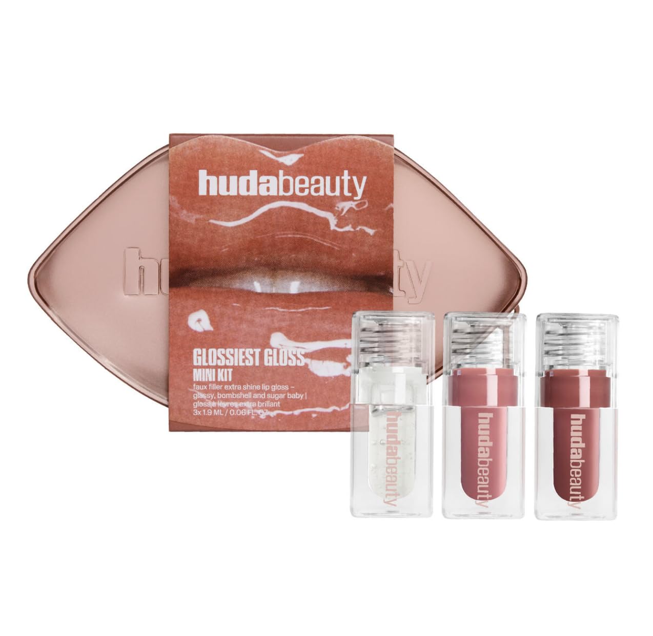Glossiest Gloss Mini Kit - Faux Filler Extra Shine Lip Gloss - Glassy, Bombshell and Sugar Baby - 0.06 fl oz / 1.9 mL each