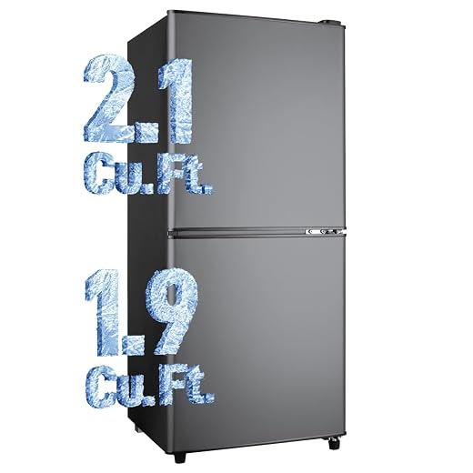 Anypro Double Door Fridge with Bottom Freezer, 4.0 Cu.Ft Refrigerator with Drawer, 7 Adjustable Temperature Settings for Bedroom, Dorm, Office, Apartment, Large Capacity, Black