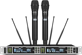 Sistema de micrófono inalámbrico UHF profesional, doble canal de 530 a 580 MHz con 2 micrófonos de mano de metal, sistema UHF multicanal, rango de 500 pies, para karaoke, reunión, fiesta