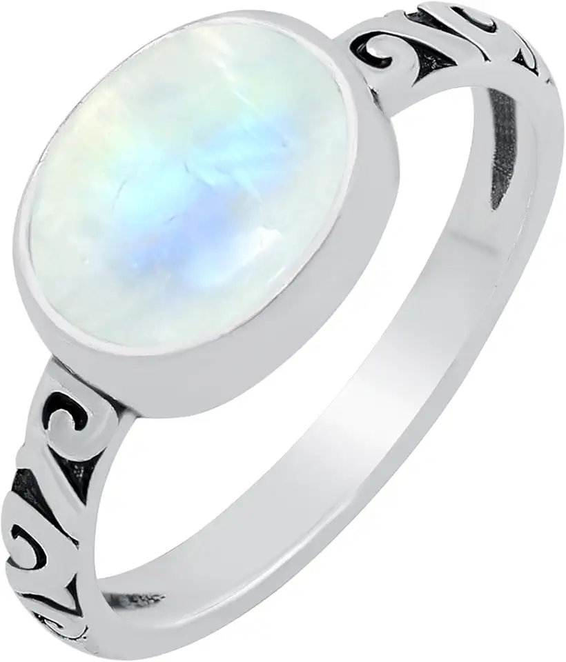 Anéis de pedra preciosa natural de labradorita/pedra da lua/ametista/turquesa/lápis-lazúli oval para mulheres – Anel de pedra do mês de nascimento feito à mão com sobreposição de prata 925 joia