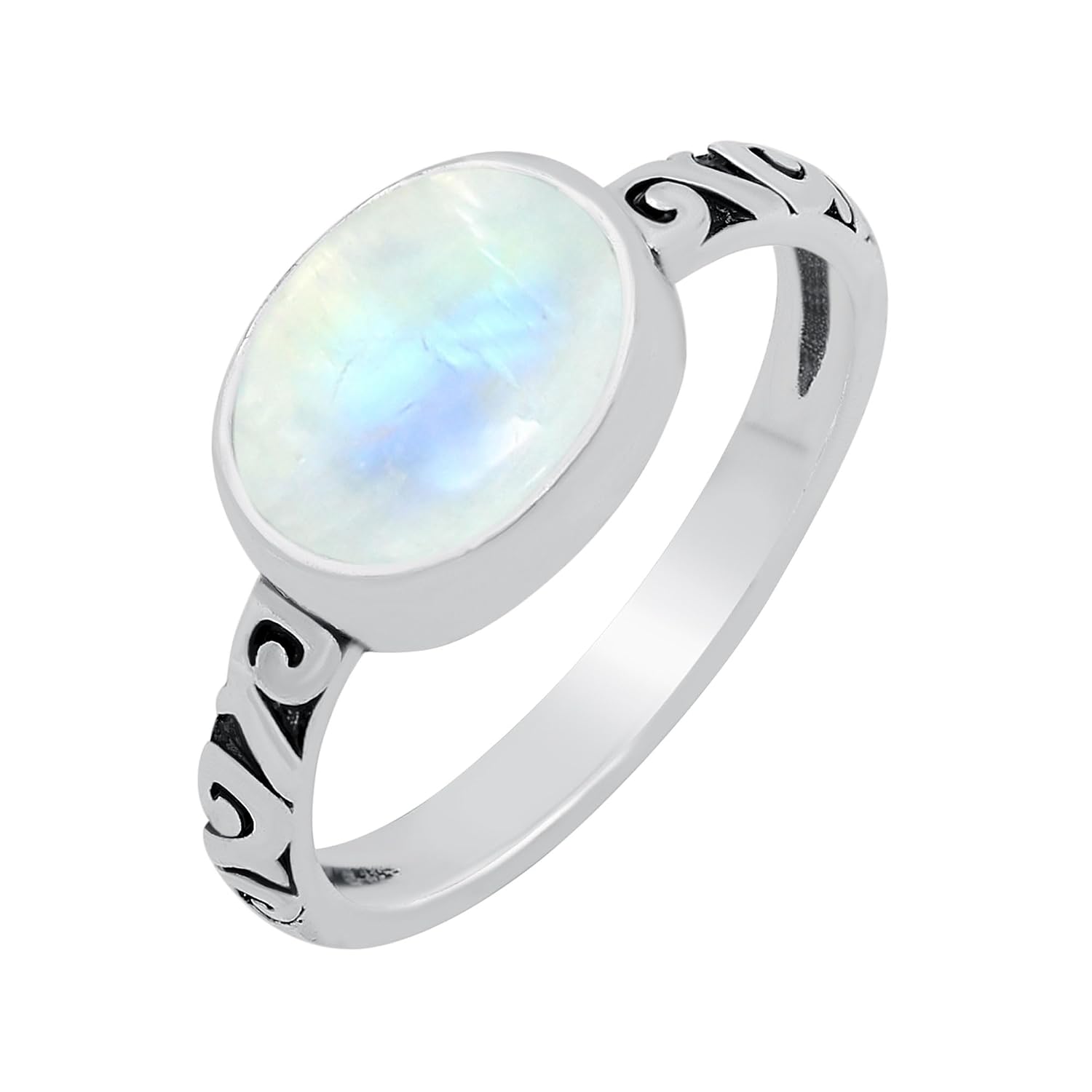 Natural Labradorite/Moonstone/Amethyst/Turquoise/Lapis Oval Shape Gemstone Rings for Women - 925 Silver Overlay Handmade Birthstone Ring Jewelry Gift for Women Mom Wife