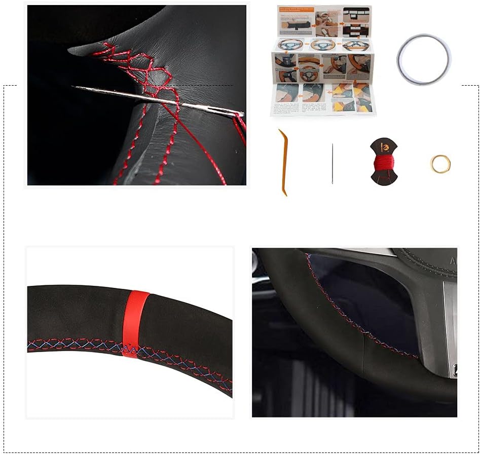 MEWANT DIY Custom Hand Sewing Black Suede Auto Steering Wheel Cover Wrap for BMW 5 Series G30 G31 2017-2019/6 Series GT G32 2018-2019/7 Series G11 G12 2016-2019/8 Series G14 G15 G16 2019 / M5 F9
