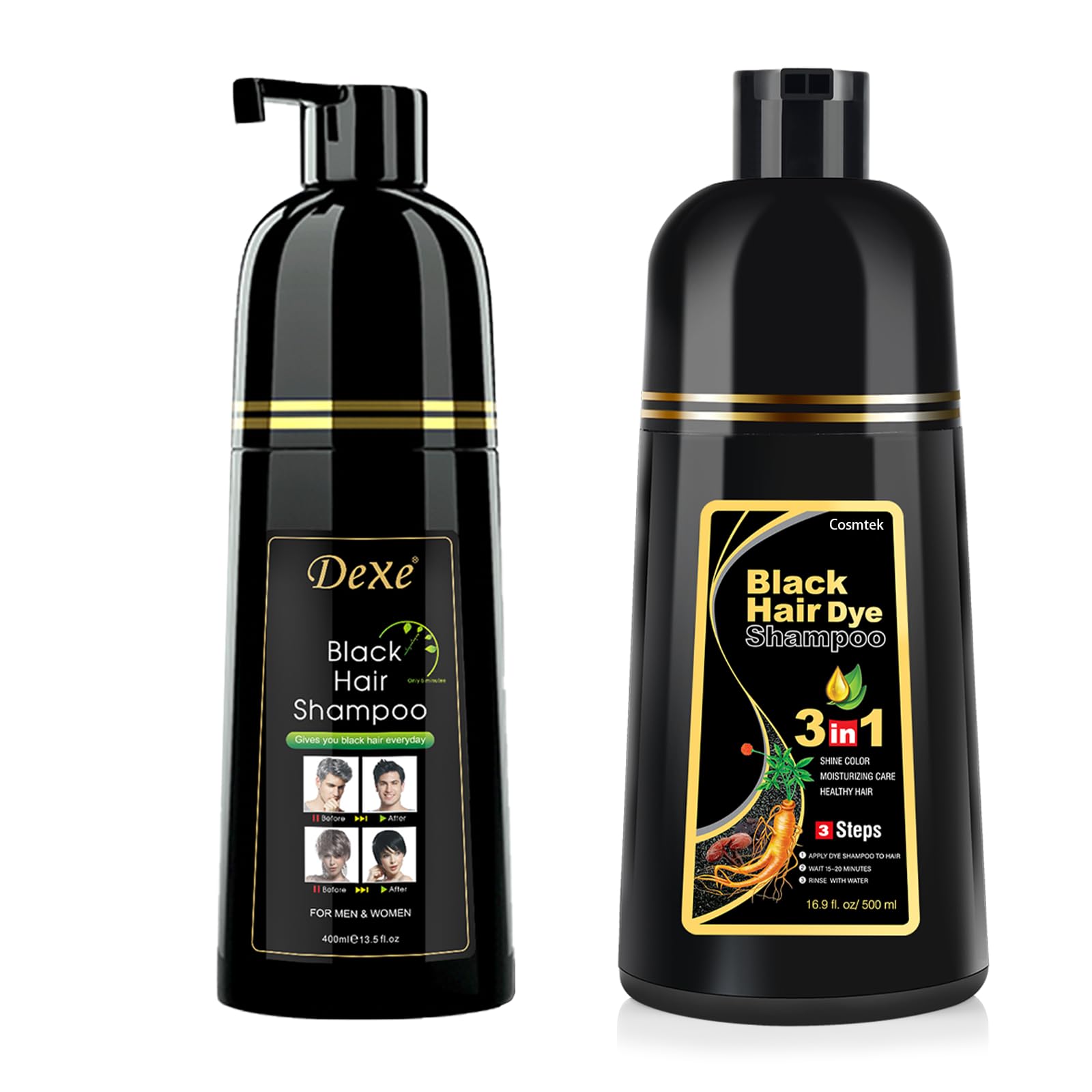 MEIDU Black Hair Dye Shampoo and COSMTEK Black Hair Dye Shampoo