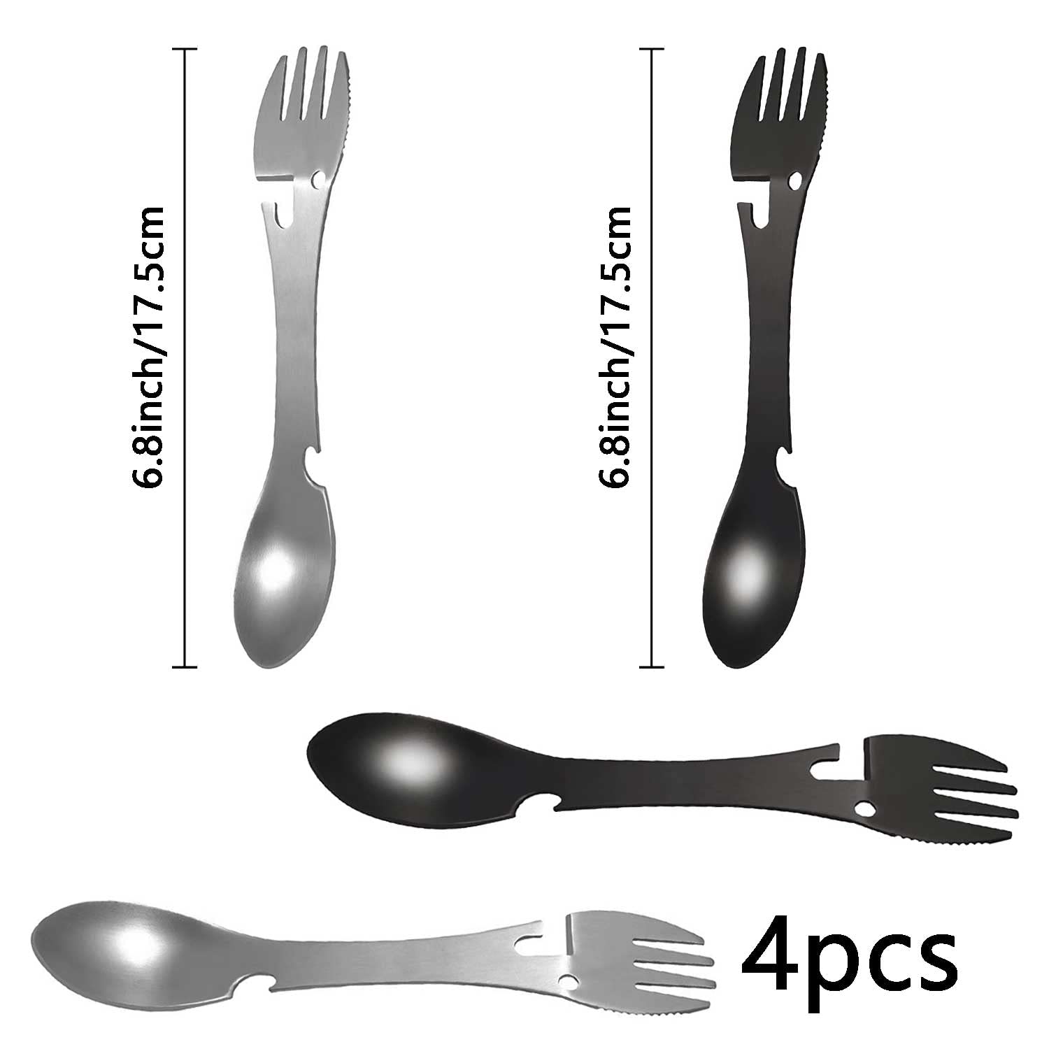 4 Pezzi Posate Campeggio/5 in 1 Sporks Multifunzionale/Adatto per Campeggio, Viaggi, Attività All'Aperto