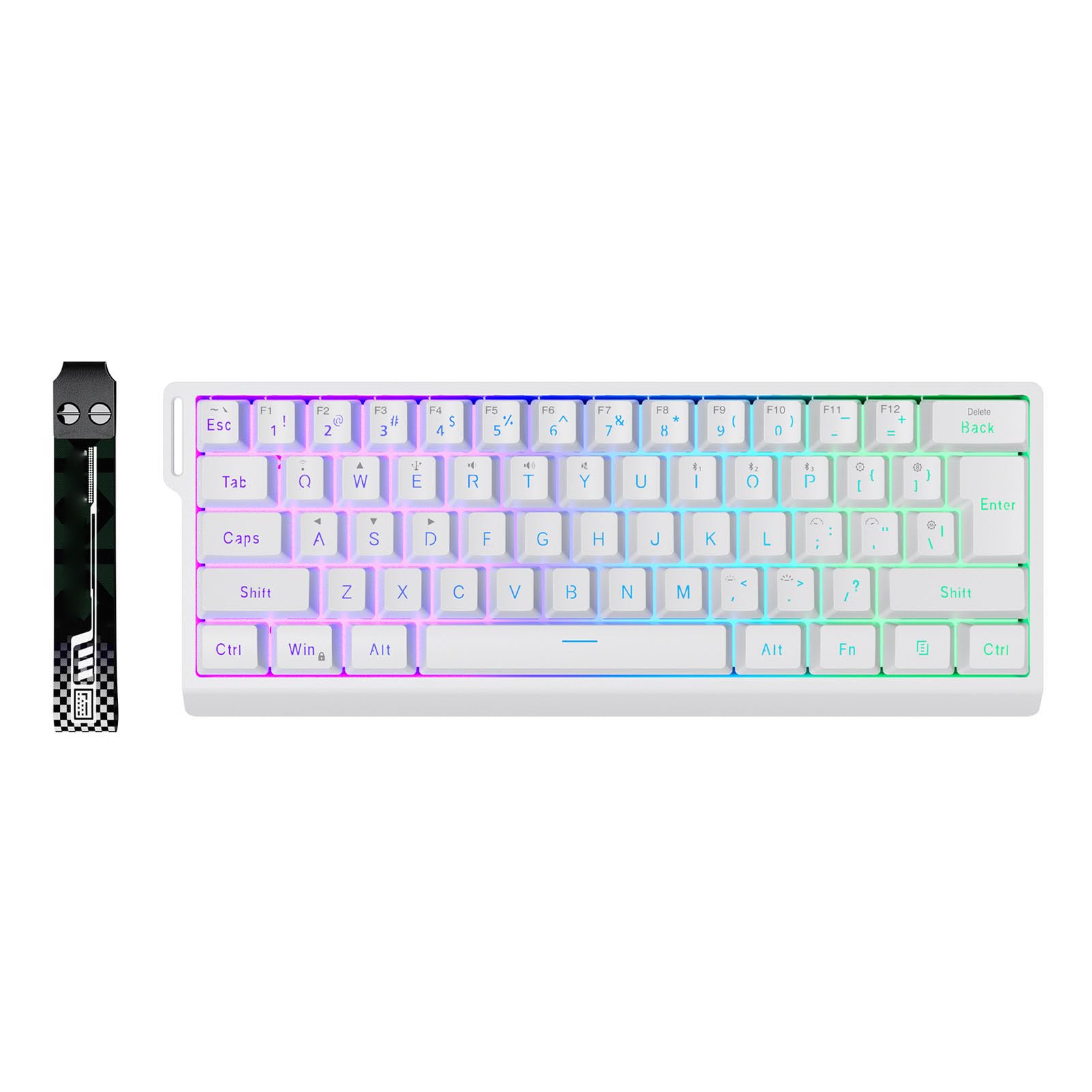 Wireless Mechanical Gaming Keyboard, 60% Compact 61 Keys with Triple Mode 2.4G Bluetooth USB, RGB Backlit, Anti-Ghosting, Rechargeable (White)