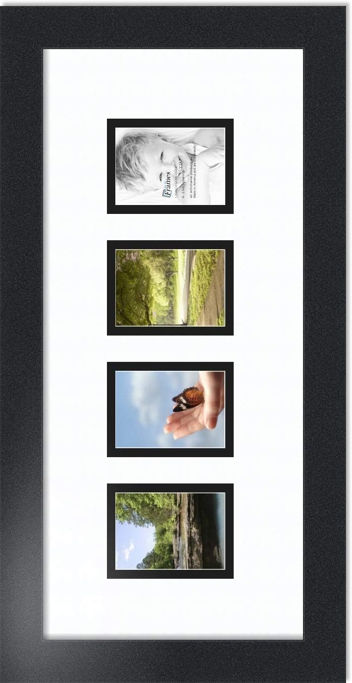 ArtToFrames Collage Photo Frame Double Mat with 4 - 2.5x3.5 Openings and Satin Black Frame