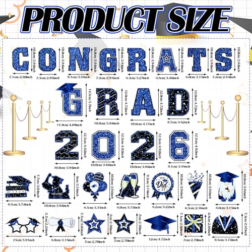 Image of Landhoow 30 Pcs Graduation Car Magnets 2026 Senior Graduation Car Decoration Bumper Sticker Congrats Grad Magnet Magnetic Refrigerator Decal for Grad Parade Party Supplies(Blue, Black)