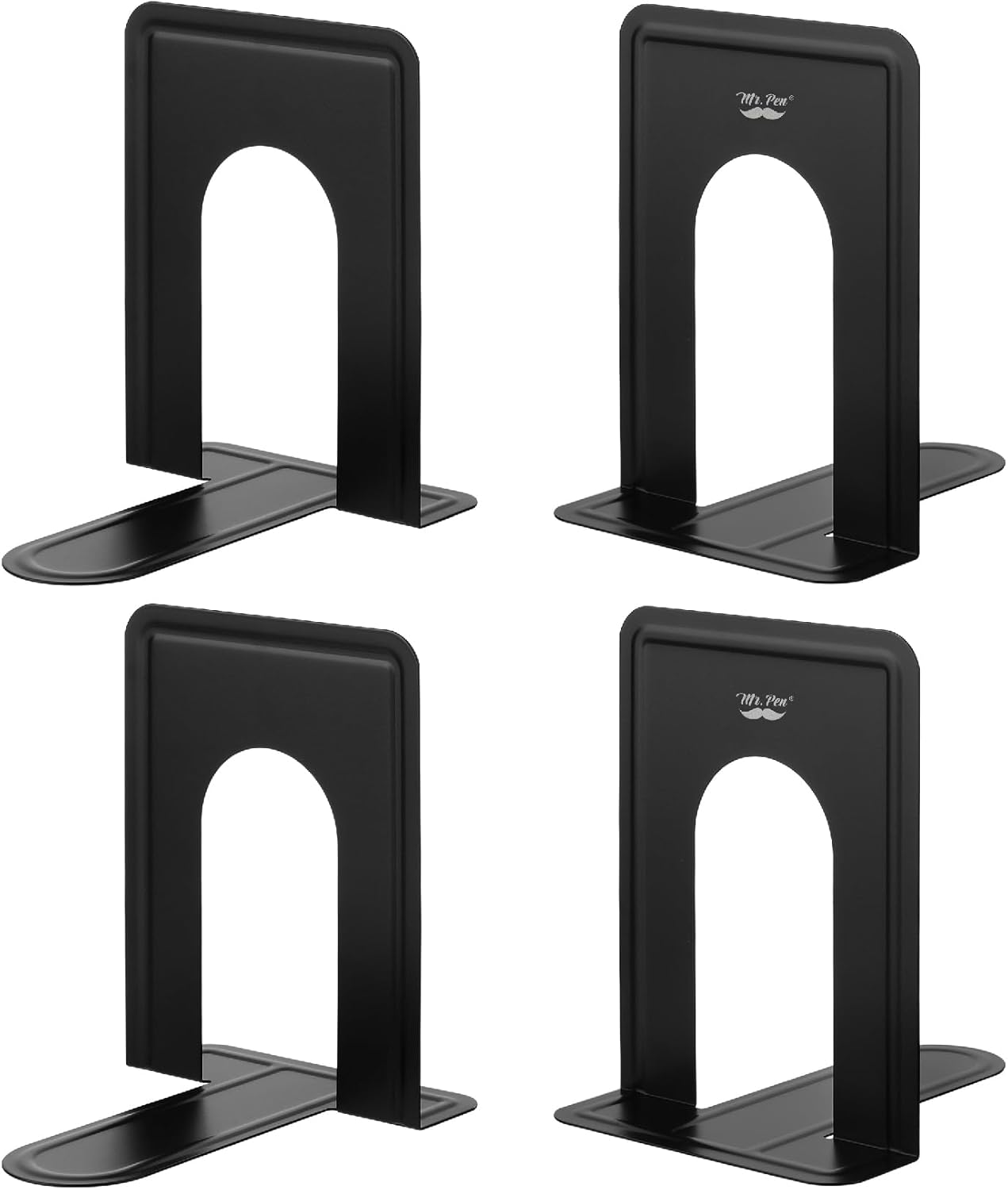 Mr. Pen Heavy Duty Metal Bookends, Black 4-Pack - Sturdy Non-Slip Book Holders for Shelves, Scratch-Free Organization