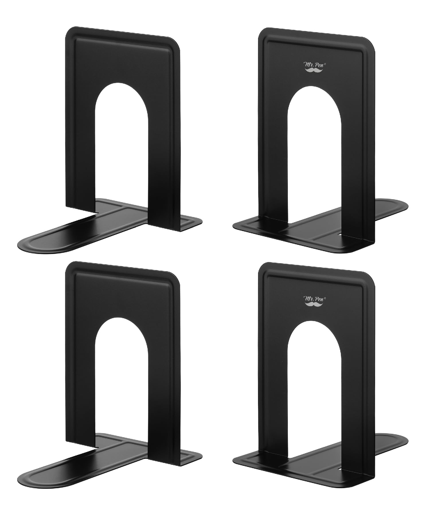 Mr. Pen- Book Ends, Black, 4 Pack, Heavy Duty Metal Bookends for Shelves