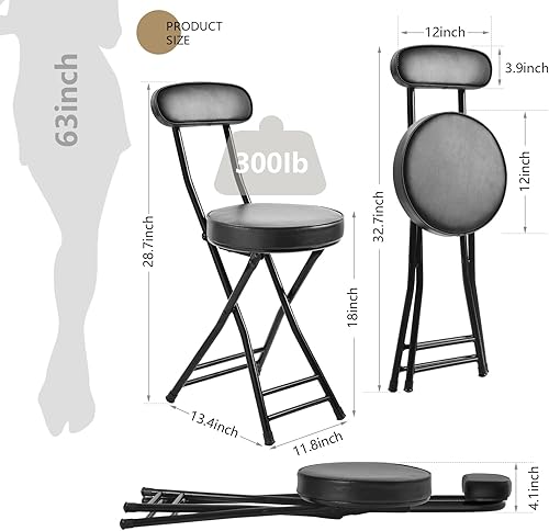 Miniatura 3 de H HOMEWINS Taburete plegable acolchado acolchado, 1 taburete de bar de altura de mostrador de 18.7 pulgadas, taburete plegable portátil con asa para