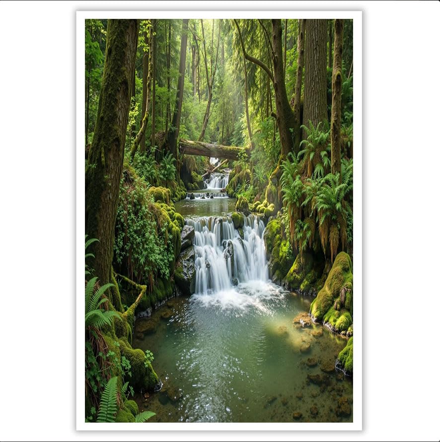 Affiche cascade dans la forêt impression sur toile haut de gamme 80x120