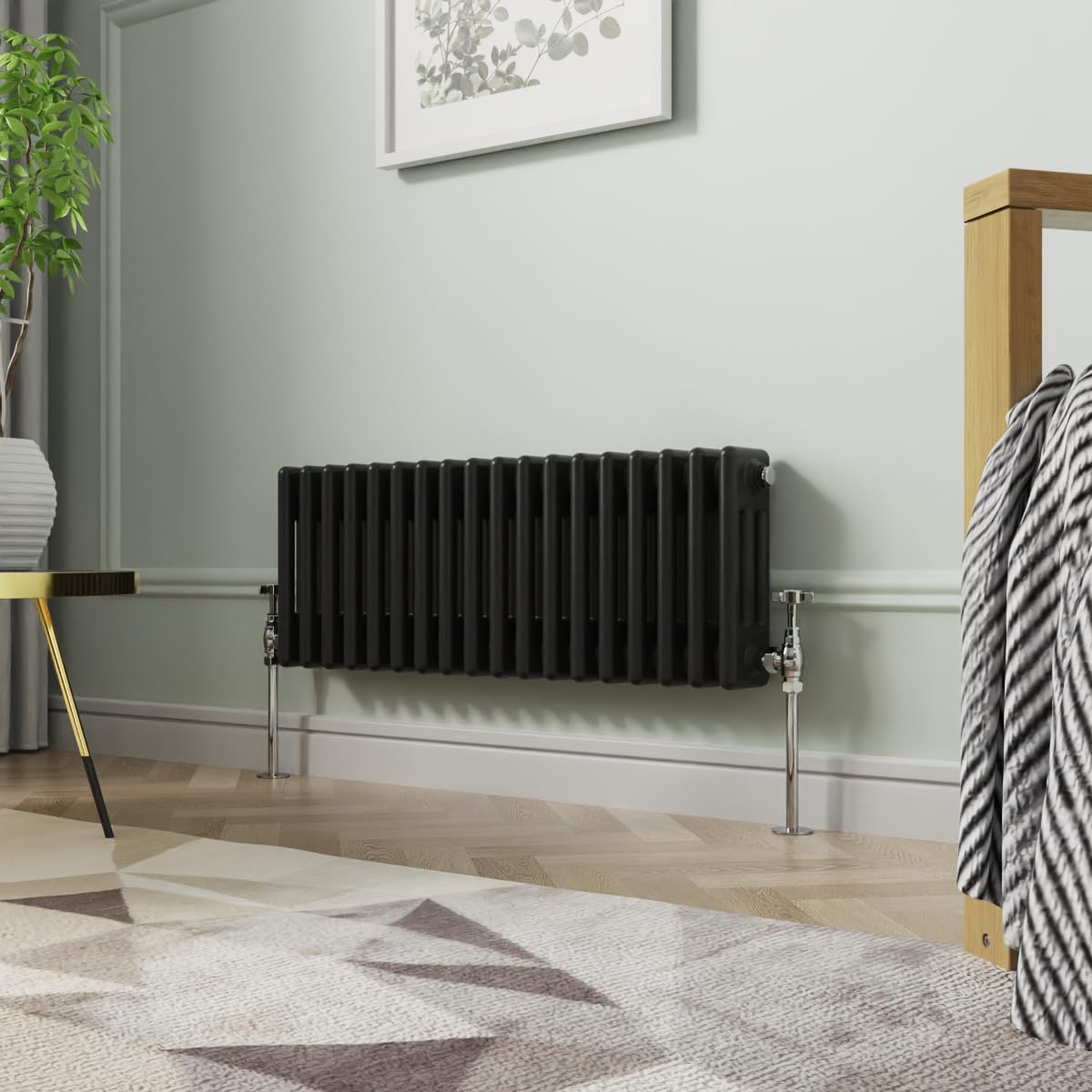 NRG 300 x 830mm Traditional Black Horizontal Cast Iron Style Radiator Triple Panel — image 1