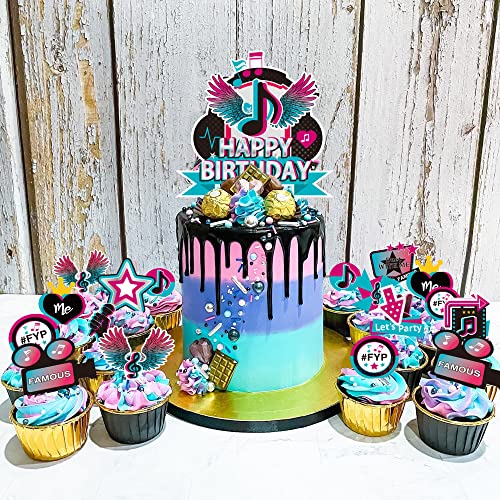 49Pcs Music Cake Toppers Musical Birthday Party Cake Decorations For Musical Cupcake Toppers Set Girls Tik Theme Birthday Party Supplies #TOP3