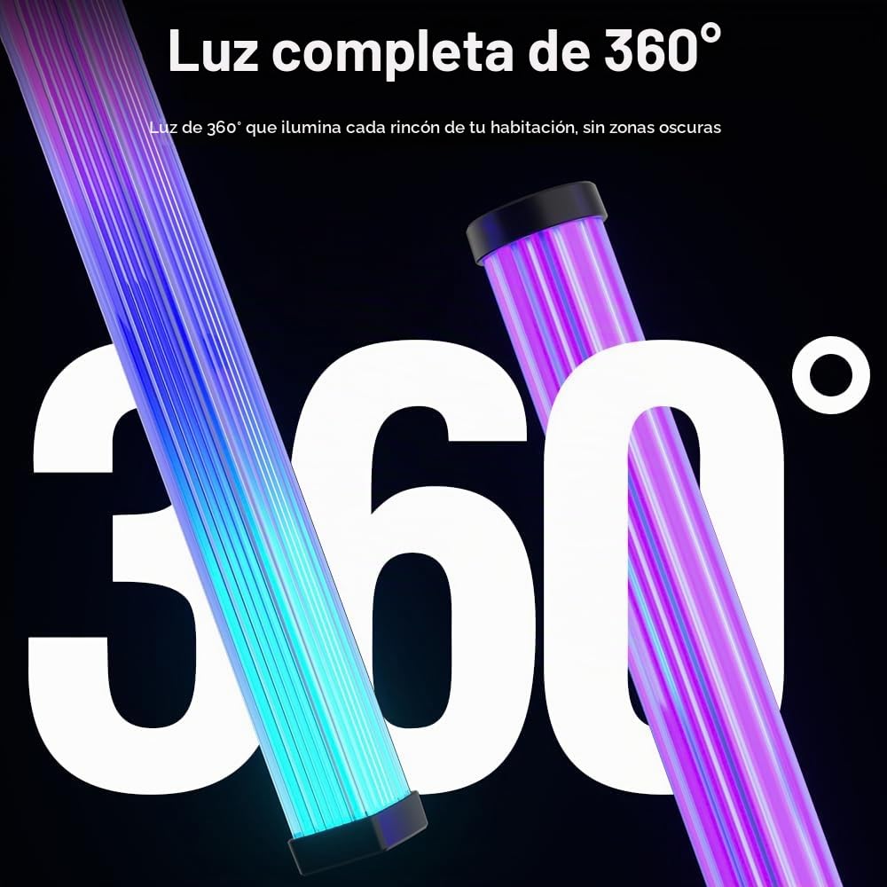 Barra LED RGBIC 43cm, Retroiluminación TV 360°, Pack de 2 | Luz 360 Grados; Largo de 43 cm, Sincronización Música; Efectos RGBIC; Puerto USB 5V; Control por Cable y App