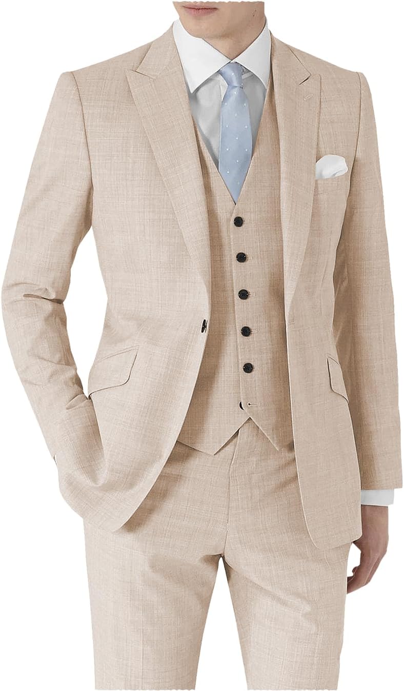 Traje De Hombre De 3 Piezas - Negro, De Lino, Incluye Chaqueta, Chaleco Y Pantalones, Para Bodas Y Eventos Formales