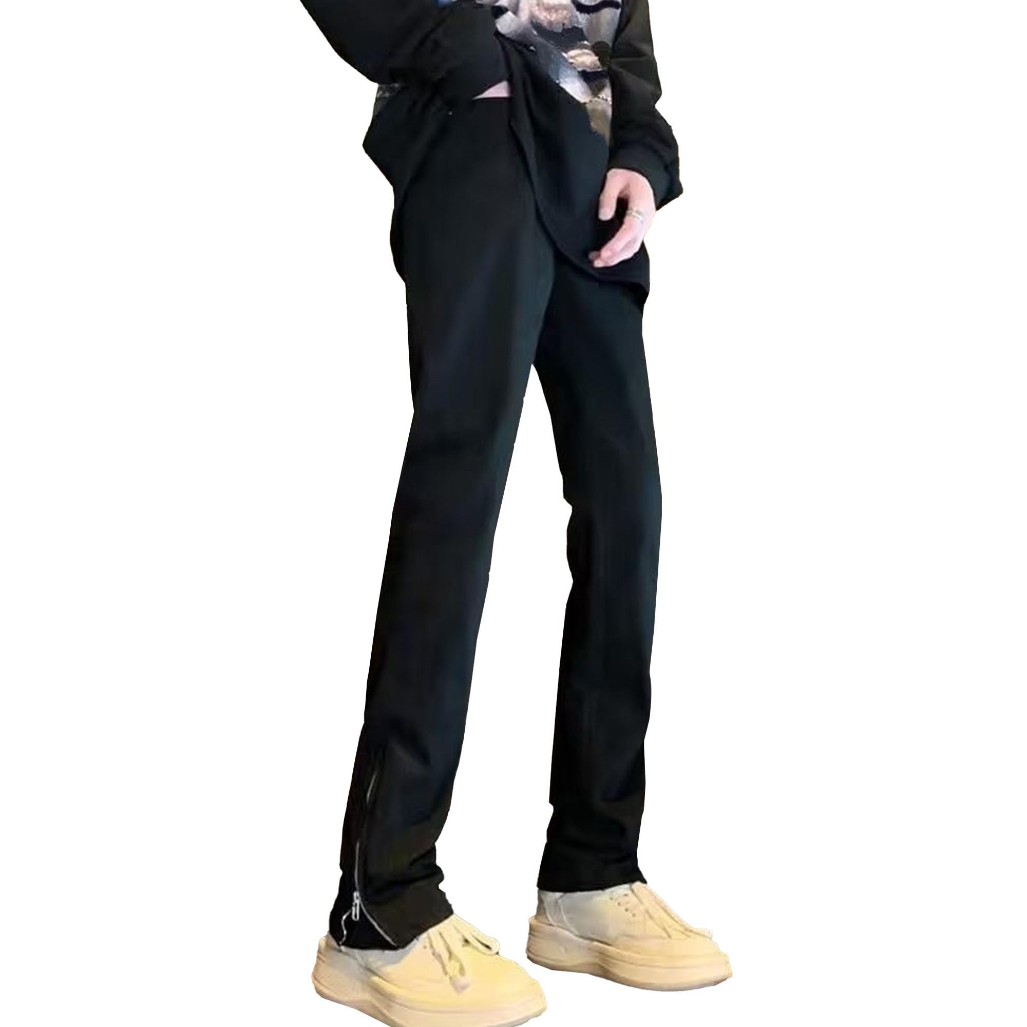 Maiyifu-GJ Men's High Rise Zipper Slit Jeans Skinny Leg Fashion Denim Pants Flare Casual Jean Trousers (Black,Medium)