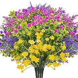24 Bundles Artificial Flowers for Outdoors 6 Style Decoration UV Resistant Fake Flowers Greenery Shr