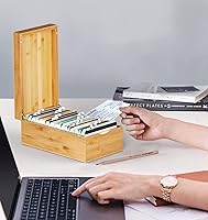 Vista 6 de Neando Bamboo Index Card Holder for 3x5 Cards – Wooden Organizer with Lid, 4 Compartments, 600-Card Capacity, Includes 20 Thick Index Cards & 200