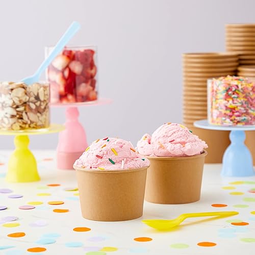 Miniatura 2 de Juvale Paquete de 100 tazas de papel para helado, cuencos desechables de postre para barra de Sundae, yogur congelado, marrón (8 onzas)