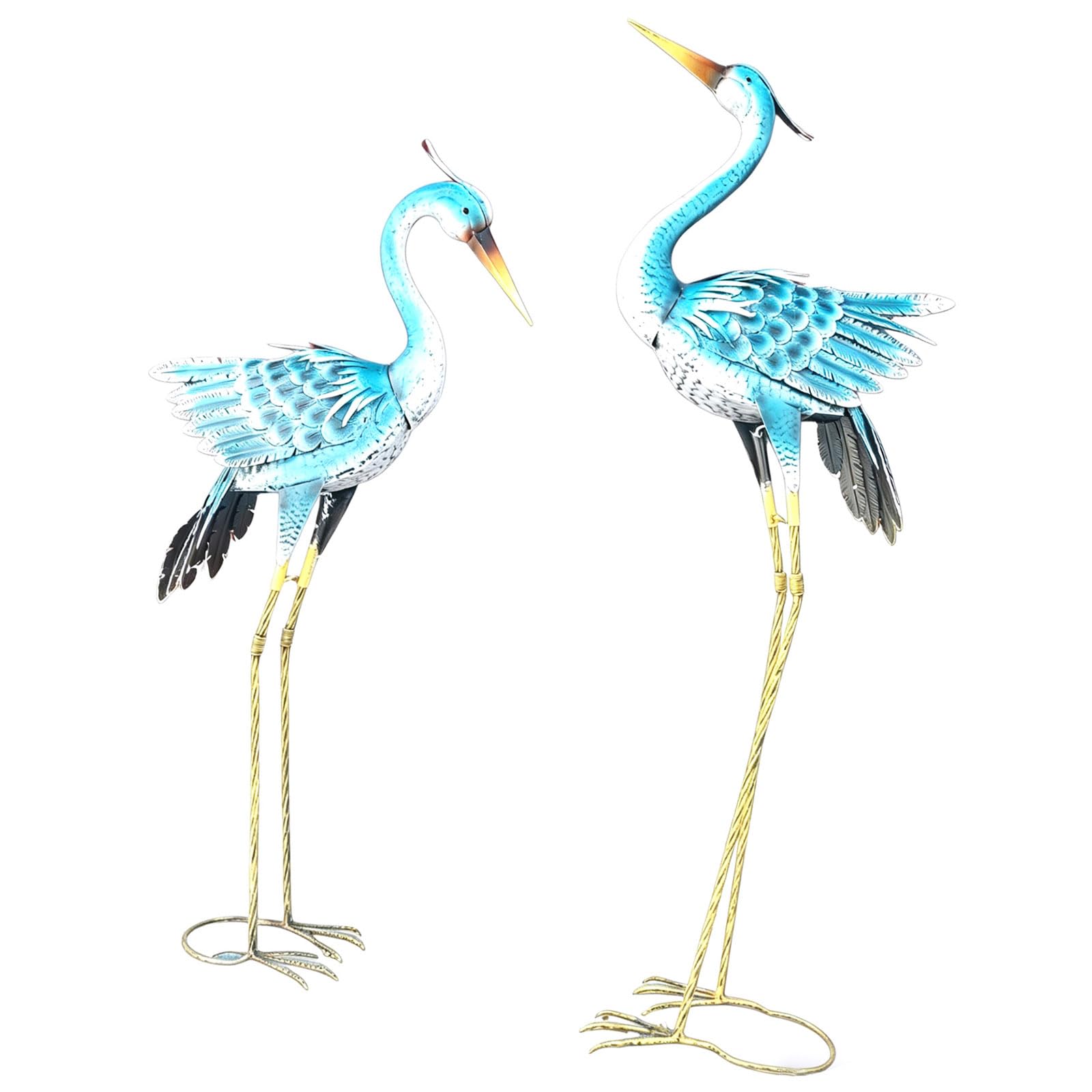 Buxuaaaa Blue 2Pieces Cranes Garden Statue Outdoor Metal Heron Yard Arts Sculpture Ornament For Lawns Patio Backyard Decorations Gift Metal Cranes Garden Statues Outdoor