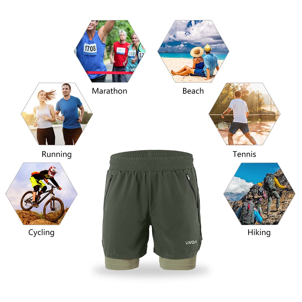 Lixada Shorts de Course à Pied Homme, 2 en 1 à séchage Rapide Respirant Exercice entraînement Actif Short de Jogging Marathon Sport avec Poches sans Poches 10 Couleurs S-XXL