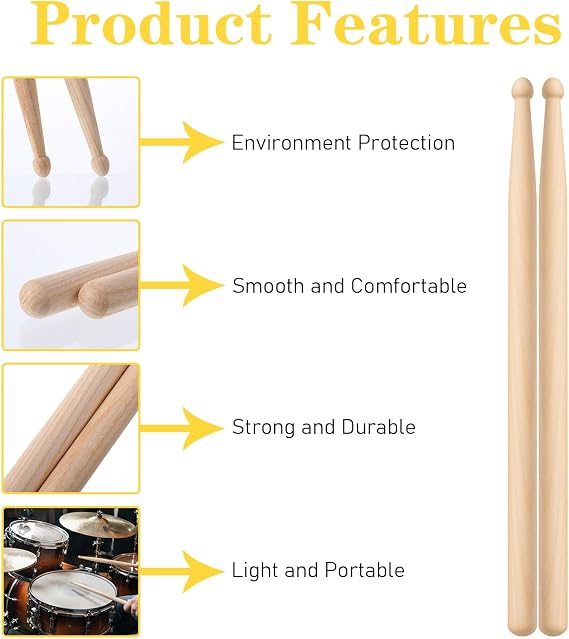 3 Pairs Drum sticks 5A, Modern Drumsticks for Drums