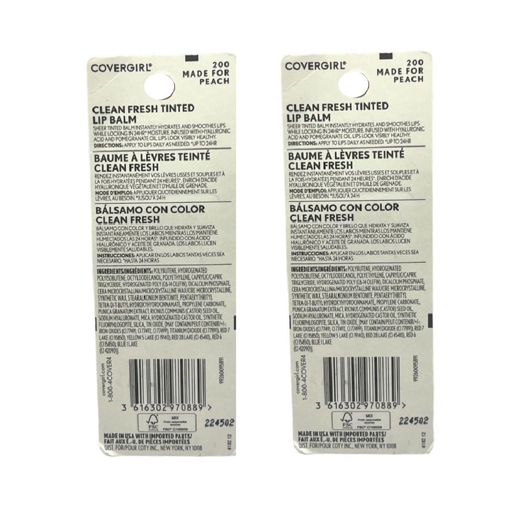 Pack of 2 CoverGirl Clean Fresh Tinted Lip Balm, Made for Peach 200