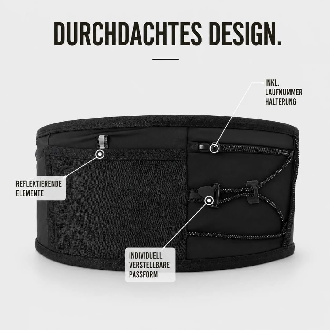 AeroRun® Laufgürtel mit Trinkflasche | Lauftasche Jogging für Damen & Herren | Handytasche Joggen auch für große Handys | 360° Anti-Bounce Running Belt inkl. Startnummernband | M-XL >85 cm Bauchumfang